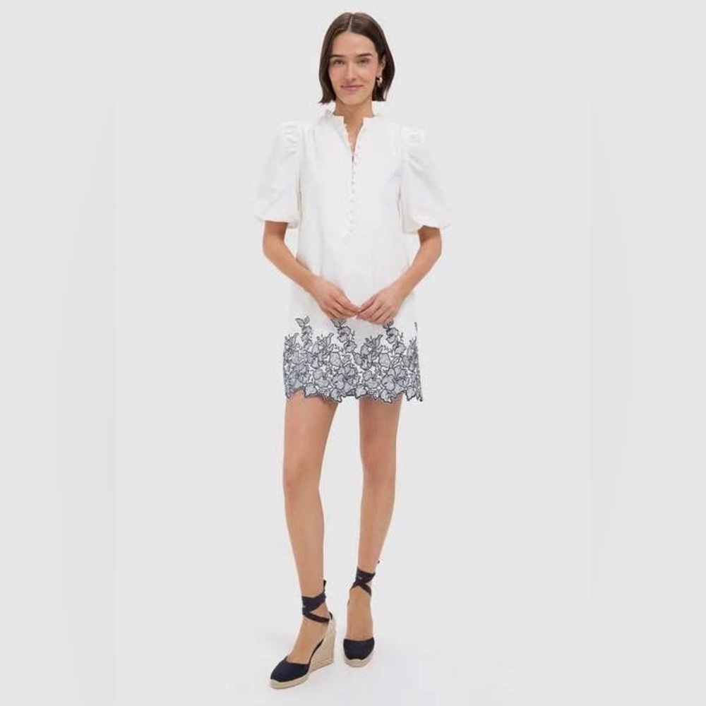 Hyacinth House - White & Navy Embroidery Mimi Mini Dress
